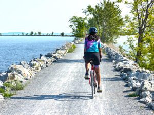 women riding at Burlington Bike Path