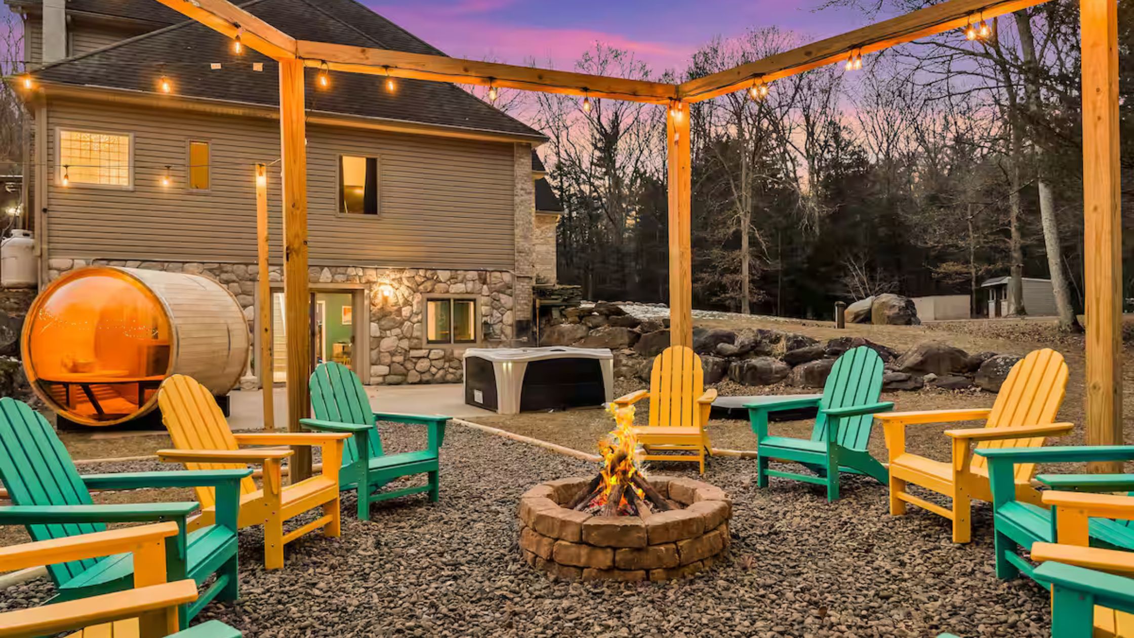 Barrel Sauna firepit Airbnb in The Poconos