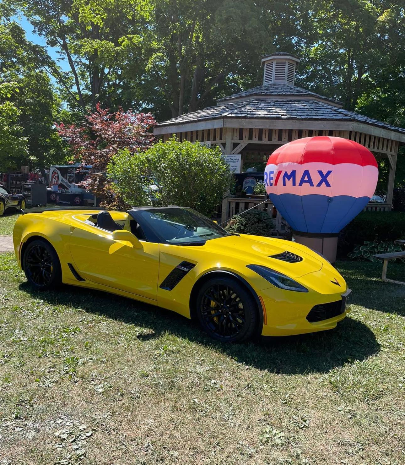 Bayfield Vette Fest, yelloww Vette, Remax sign, Ontario Canada