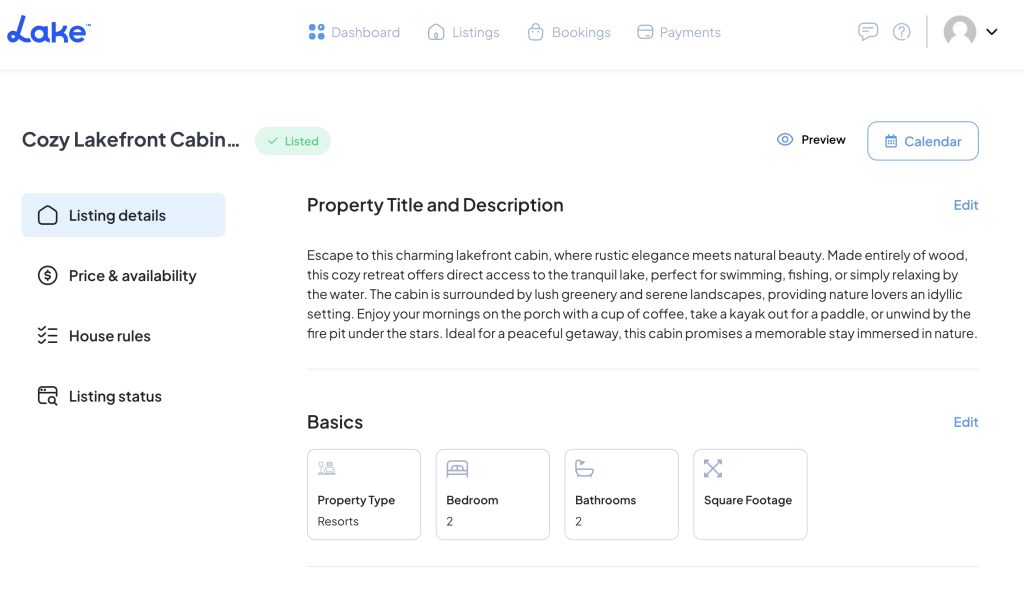 Confirm that the property title, description and amenities are displaying as you expect