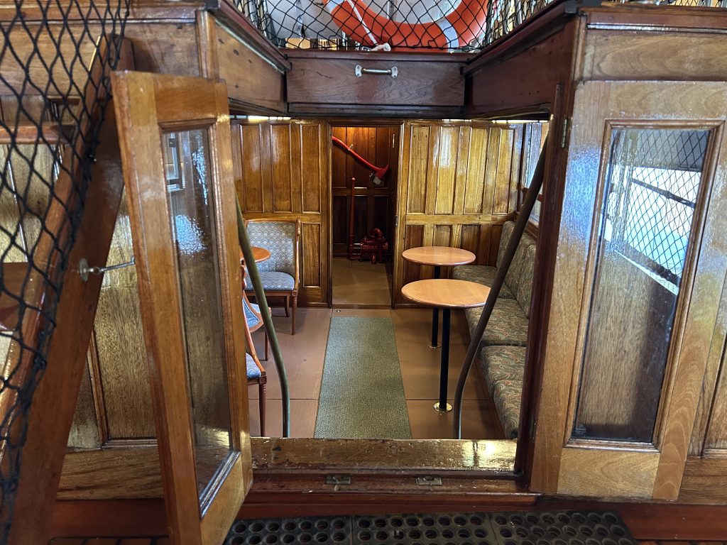 Going downstairs on the Wanda III off the stern view into lower deck dining hall Gravenhurst Muskoka