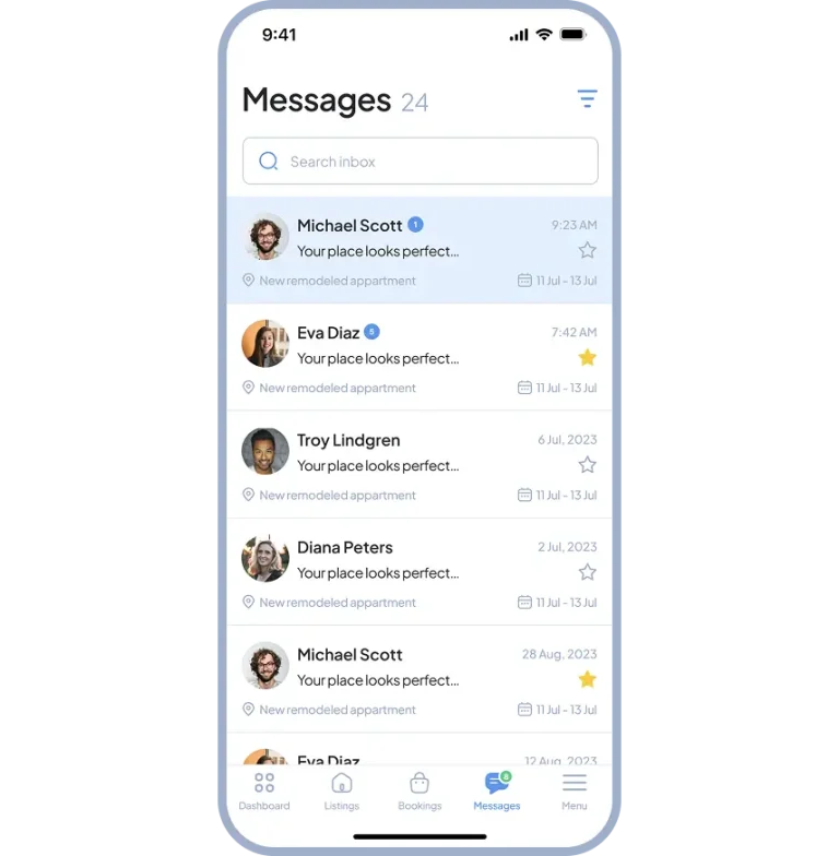 mobile app messages screen