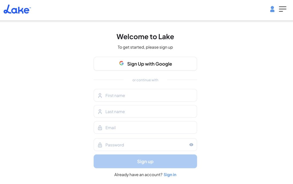Sign Up Free on Lake.com