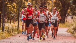 Intense Competition Men On Trail Run