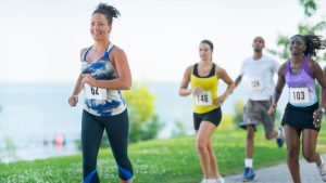 Running by the shoreline