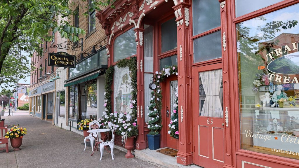 Charming old shopping district in small town in Finger Lakes area of New York State