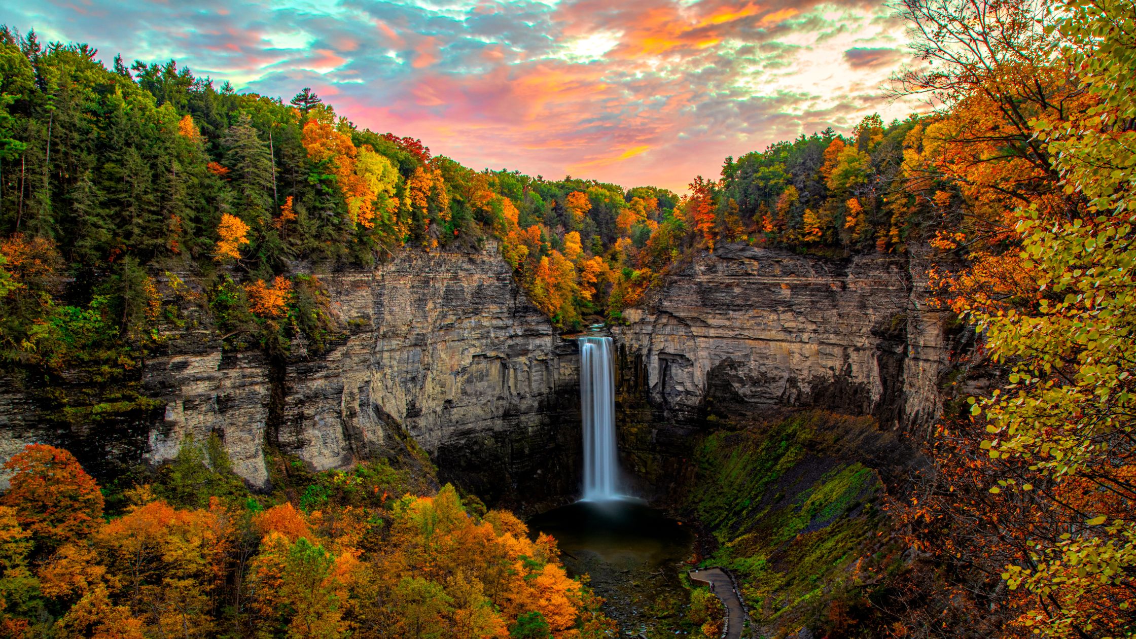 Taughannock Falls Sunset In Full Fall Colors