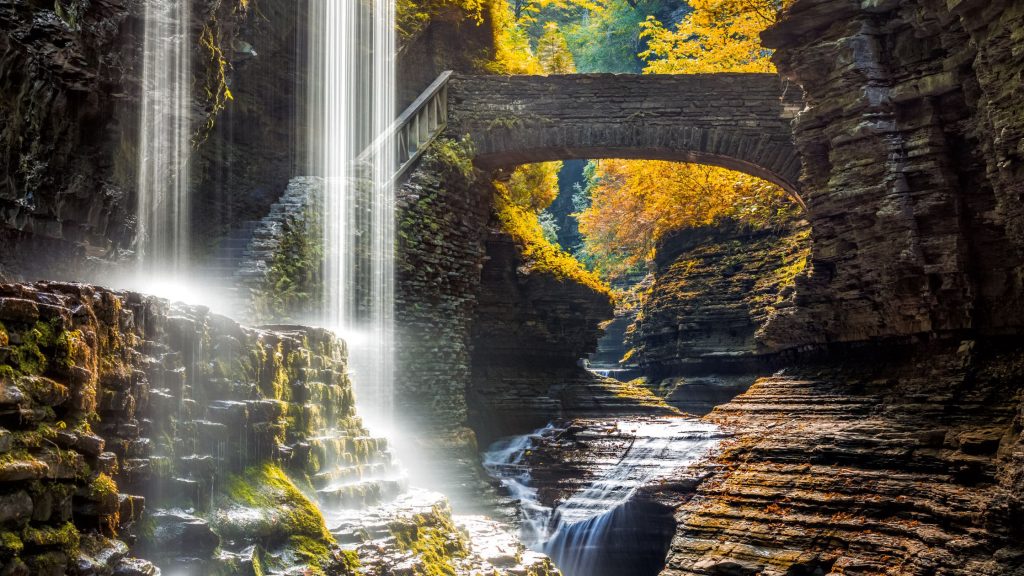 Watkins Glen State Park waterfall canyon in Upstate New York