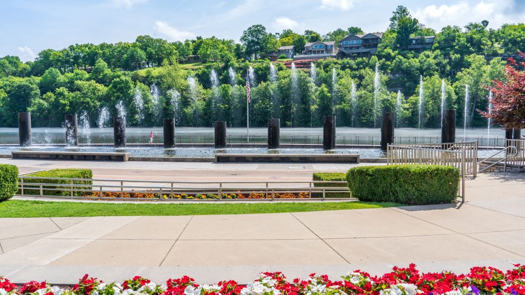 Gardens and fountains at Branson Landing in Branson Missouri
